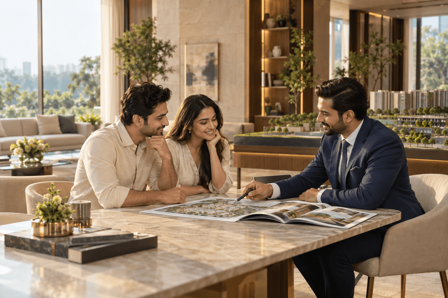A Vedmaan property advisor helping a couple understand their options