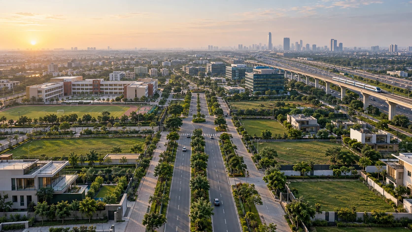 A peaceful community connected to the Gurugram urban skyline