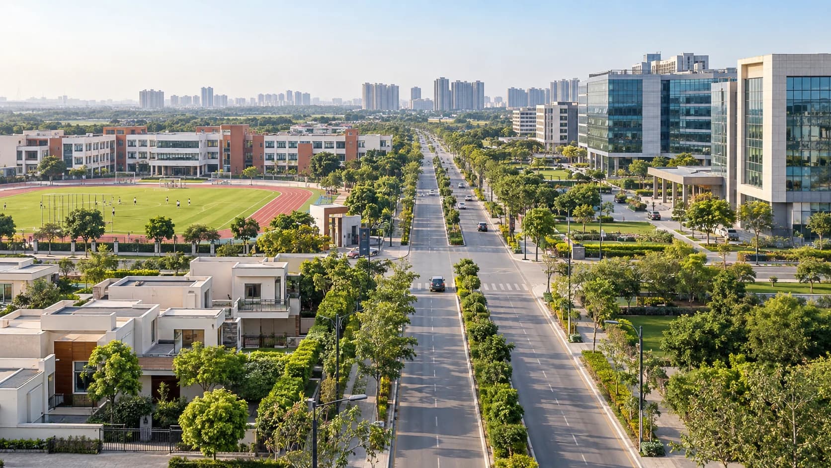 A residential community close to a school and modern workplaces
